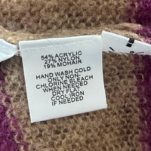 Ann Taylor LOFT Tan w/ Magenta Stripes Mohair Blend Crew Neck Sweater - Picture 3 of 5